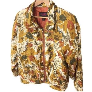 Vintage 90s NWT Deadstock Silk Fall Leaves Bomber Jacket Unisex Size Large